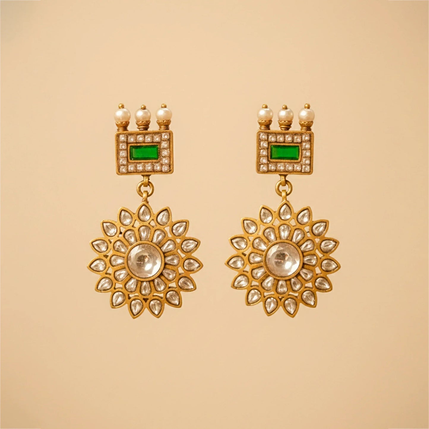 Emerald Frame Floral Drop Earrings - Malaiyyo