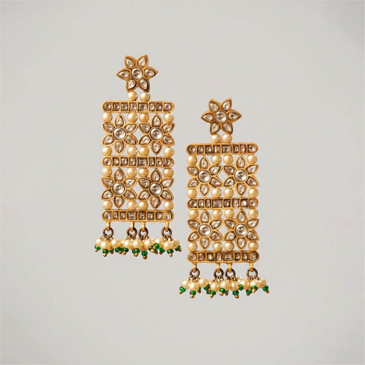 Floral Polki Pearl Drop Earrings - Malaiyyo