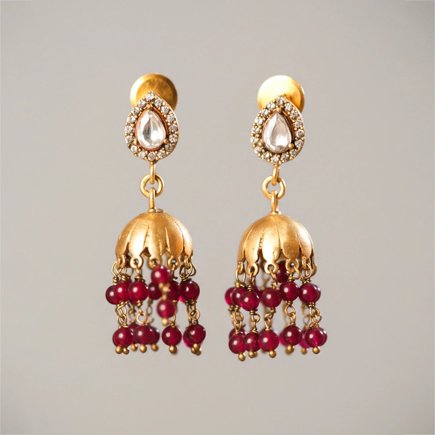 Pear-Cut Polki Jhumka Earrings - Malaiyyo