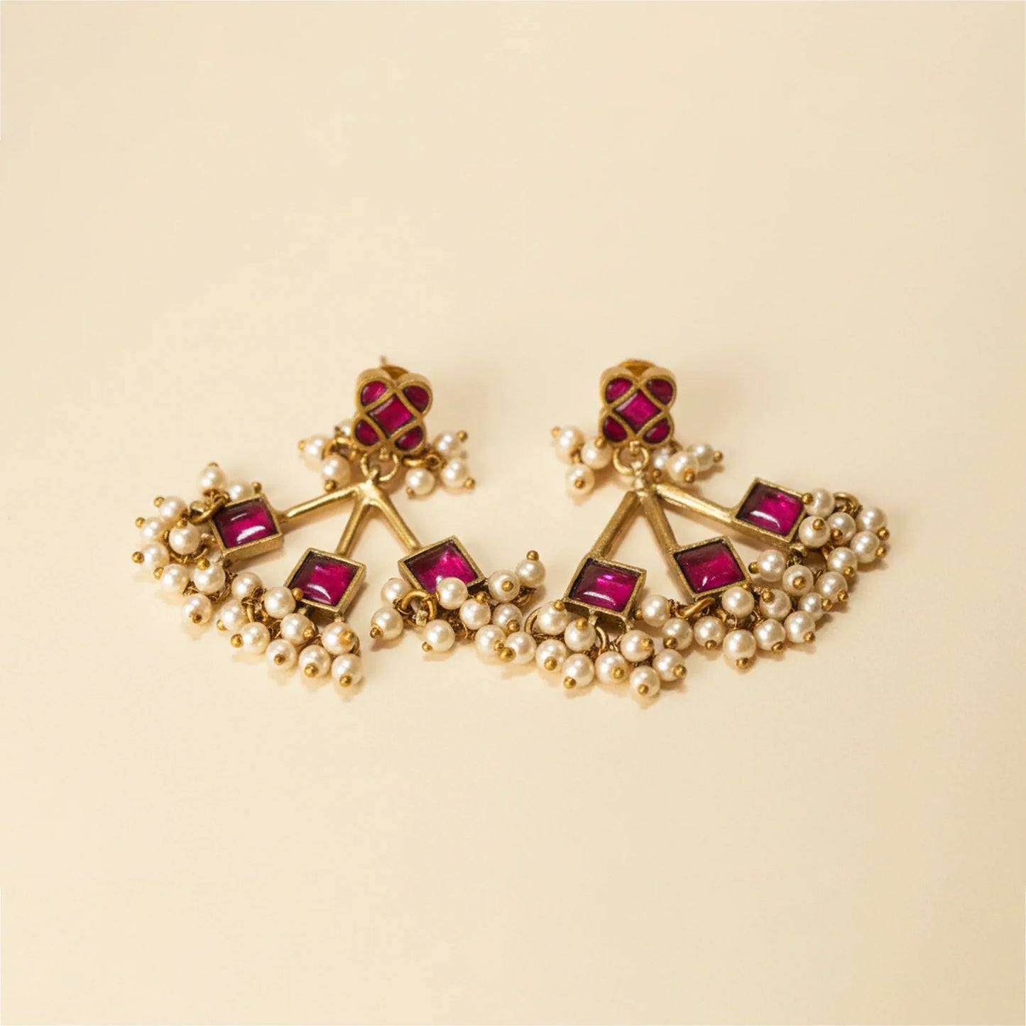 Pink Stone Chandelier Earrings - Malaiyyo