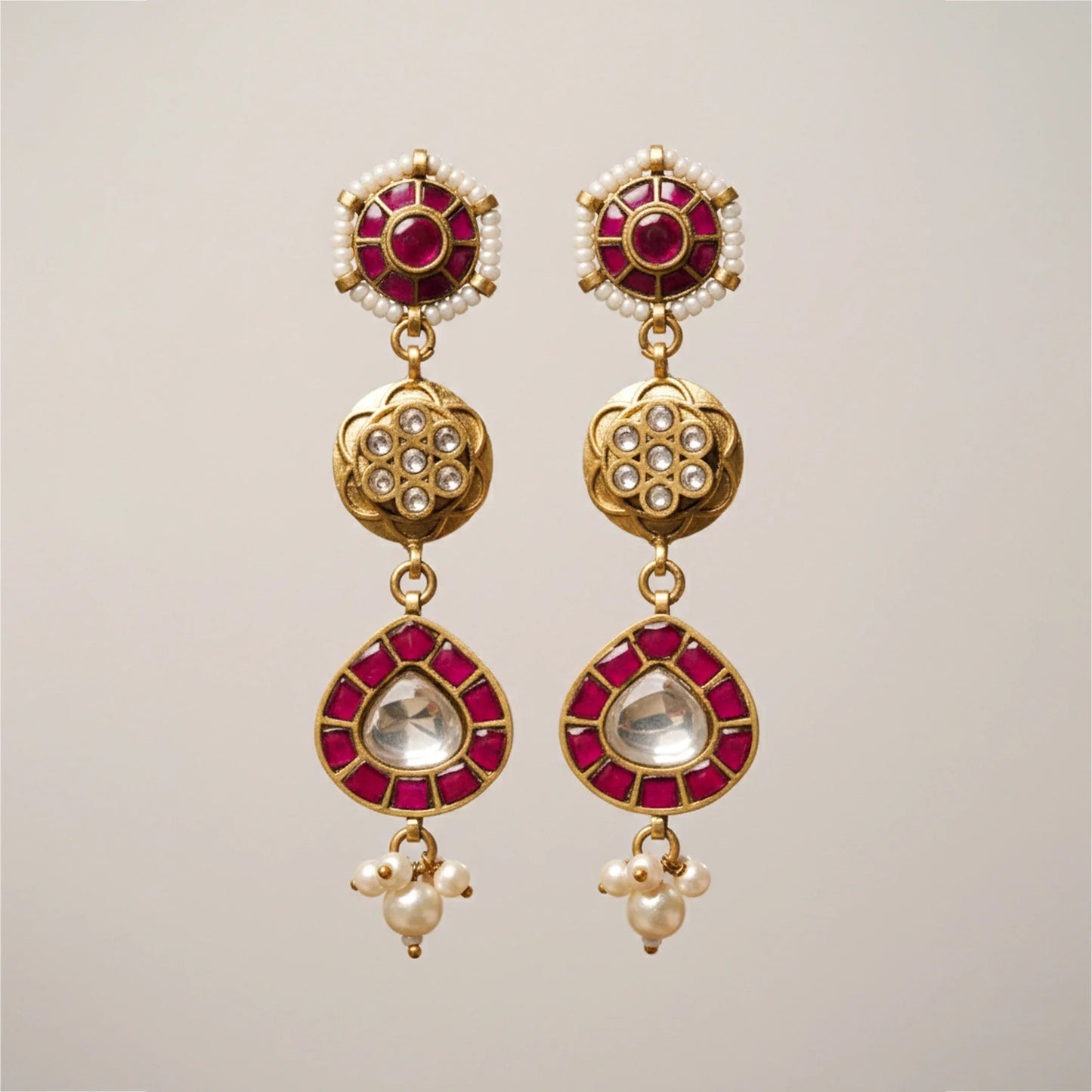 Ruby Disc Kundan Drop Earrings - Malaiyyo
