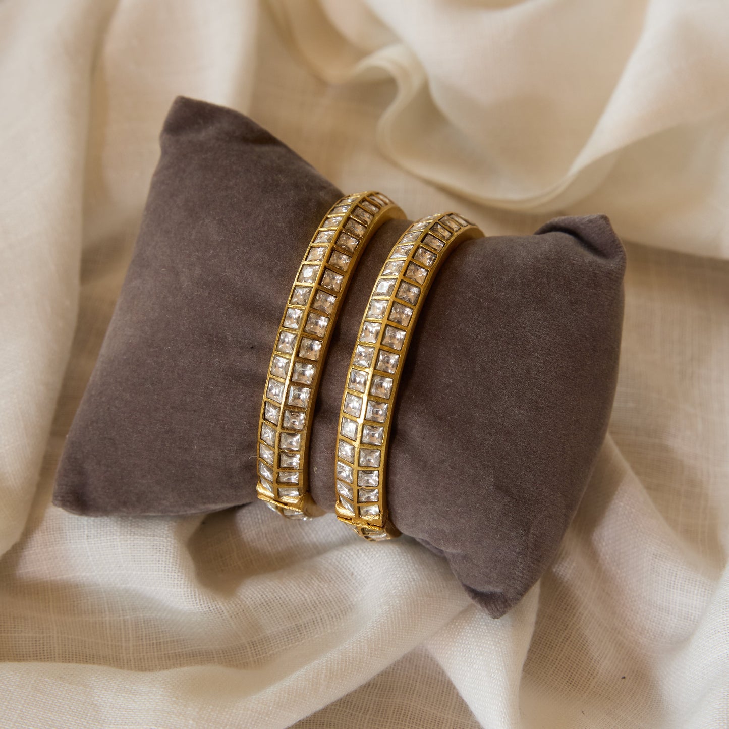 Princess Cut Polki Matte Gold Bangle Set of 2