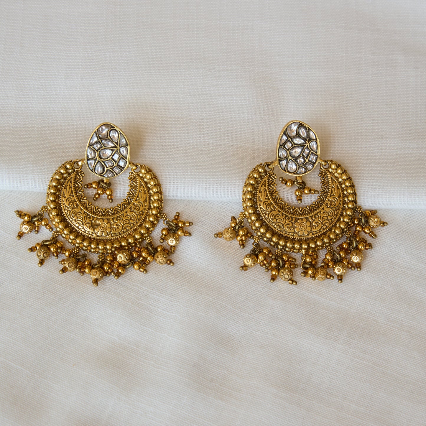 Antique Gold Finish Traditional Crescent Chandbali Earrings