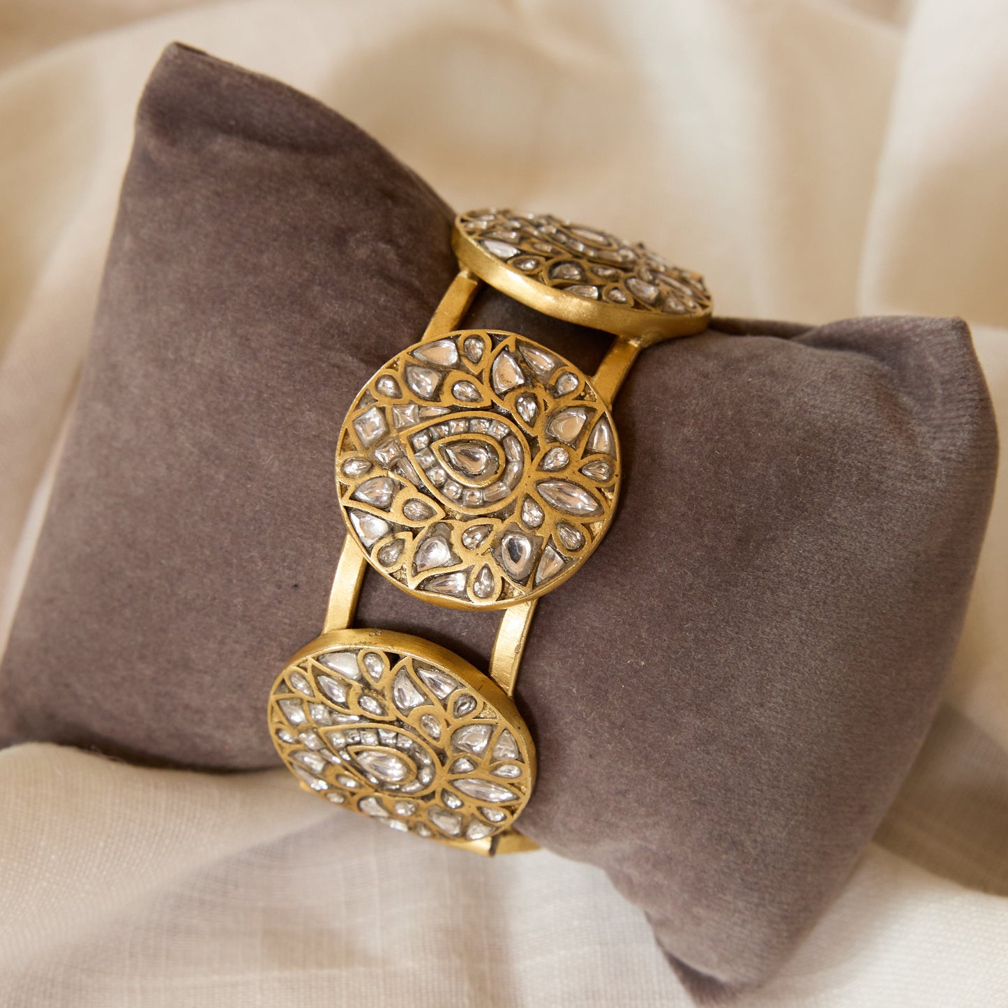 Jodha Rajputana Polki Matte Gold Cuff