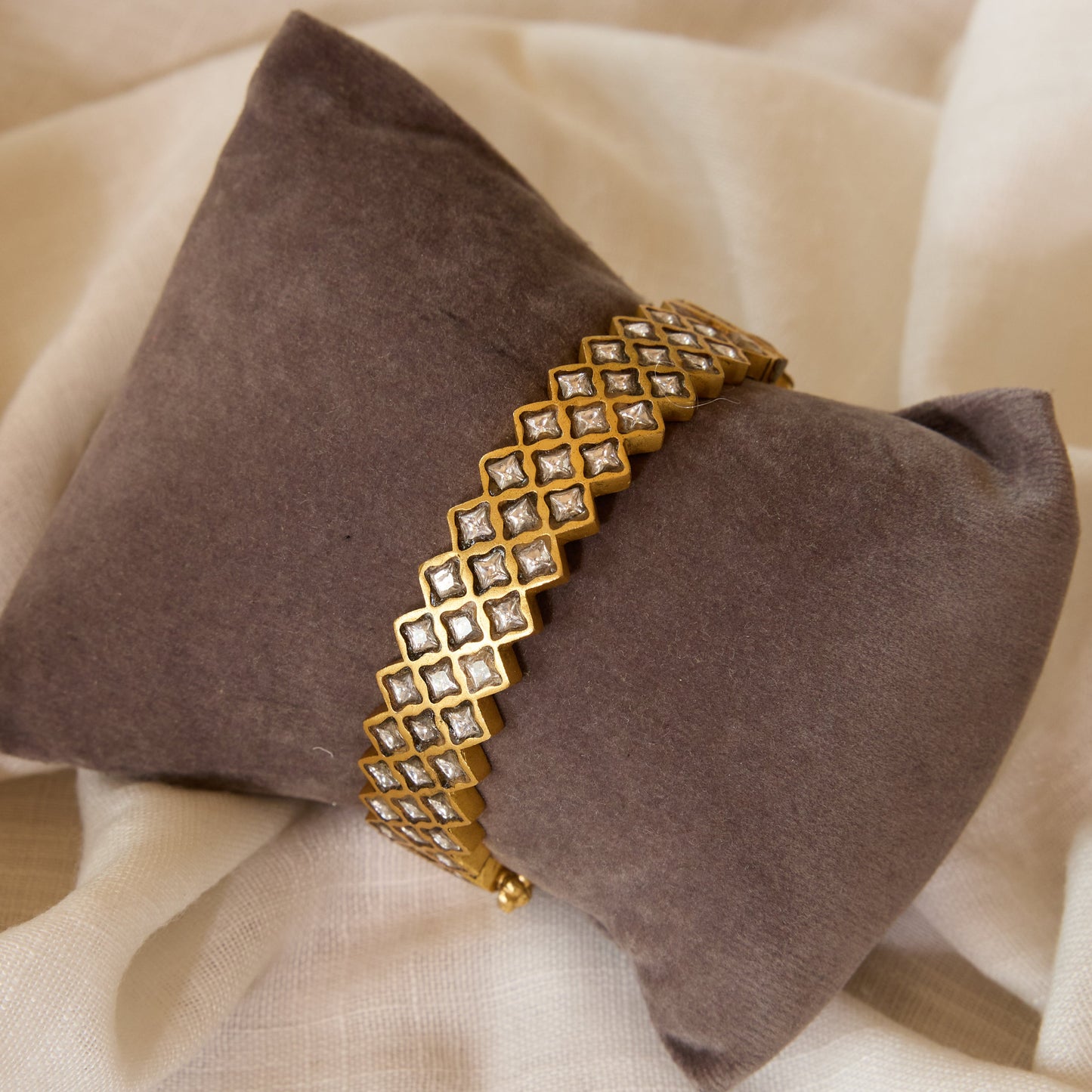 Geometric Polki Gold Plated Bangle