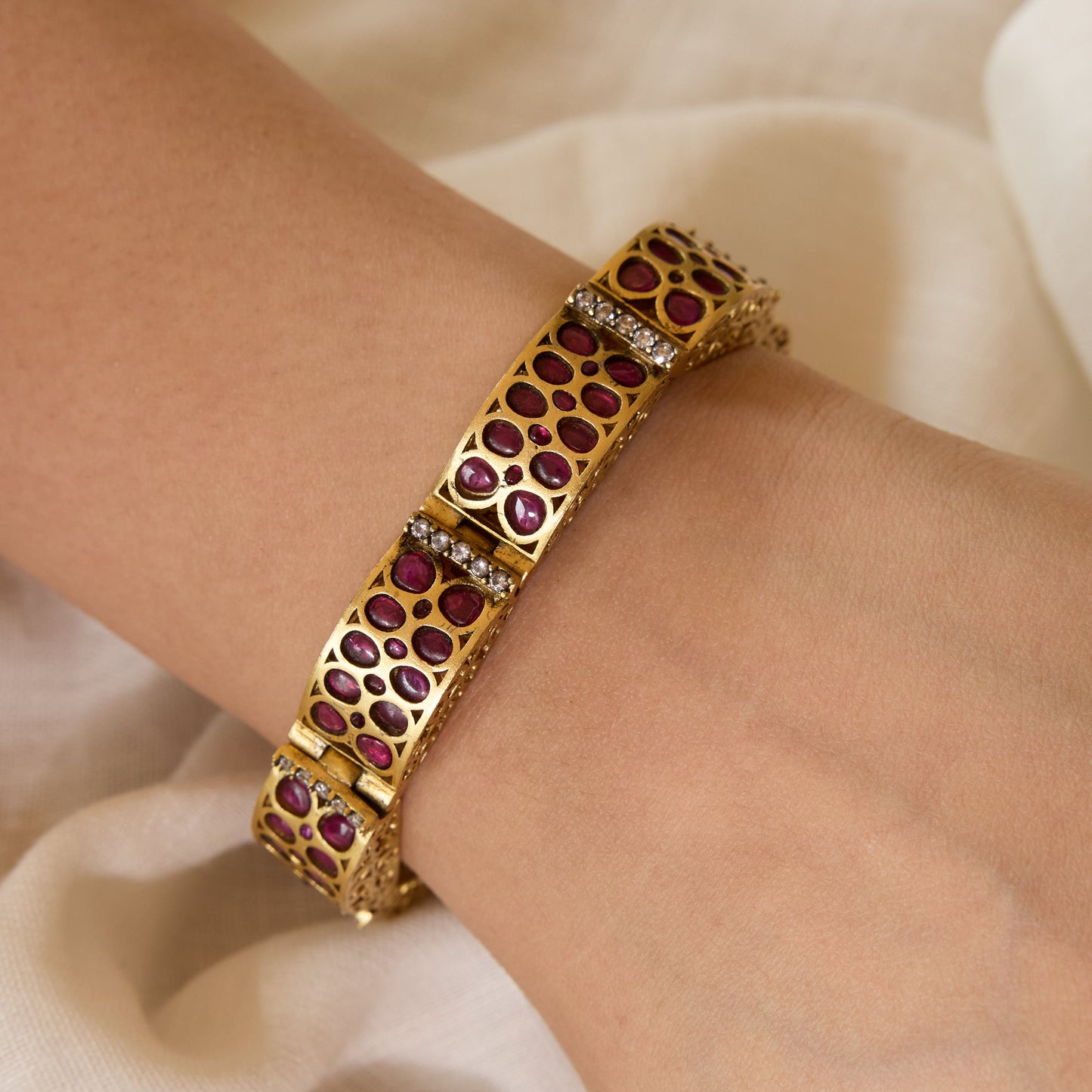 Ruby Stone Antique Gold Plated Bracelet