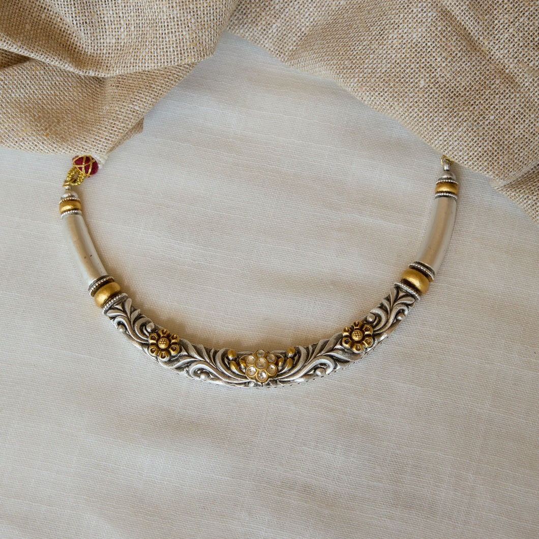 Dual Tone Carved Statement Necklace