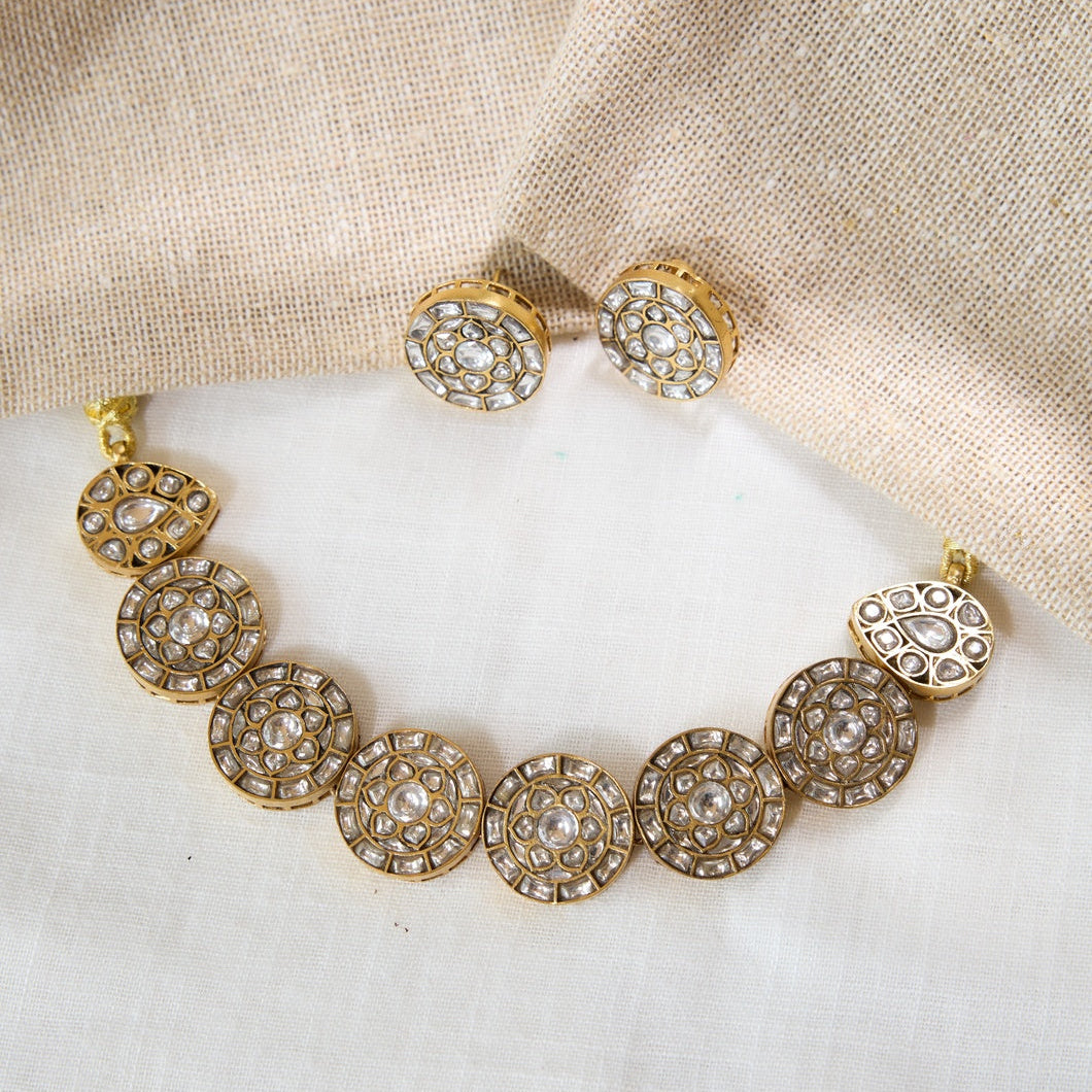 Floral Polki Disc Necklace Set
