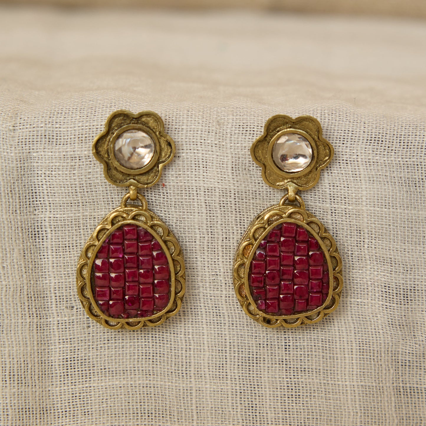 Ruby Mosaic Drop Earrings