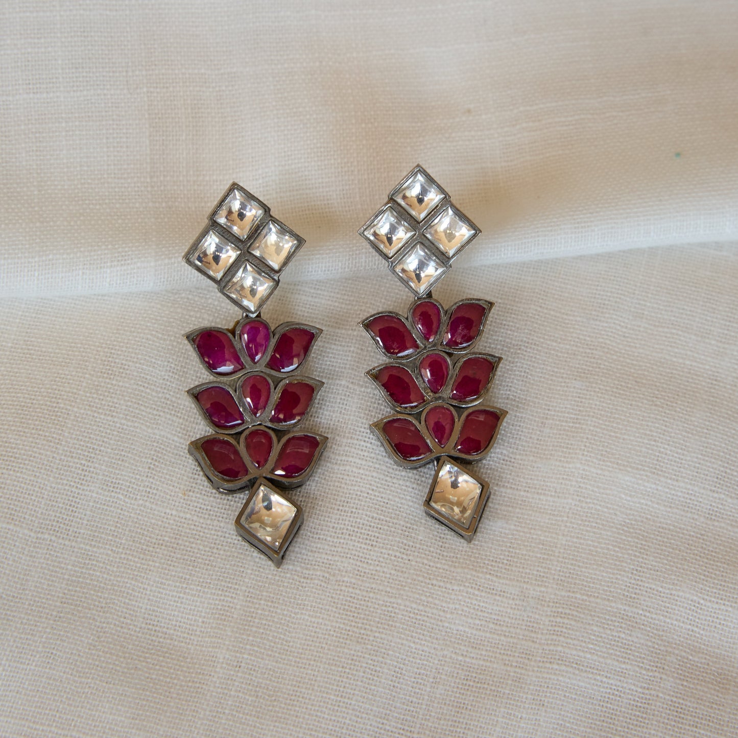 Ruby Lotus Kundan Drop Earrings