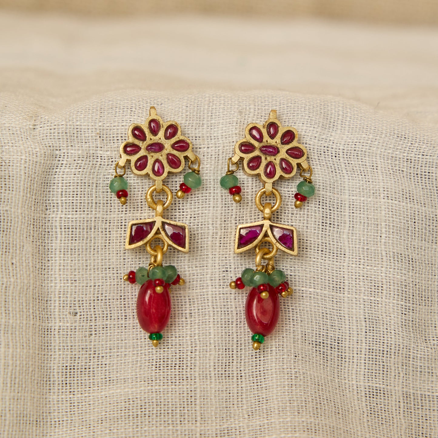 Ruby Rosette Beaded Drop Earrings