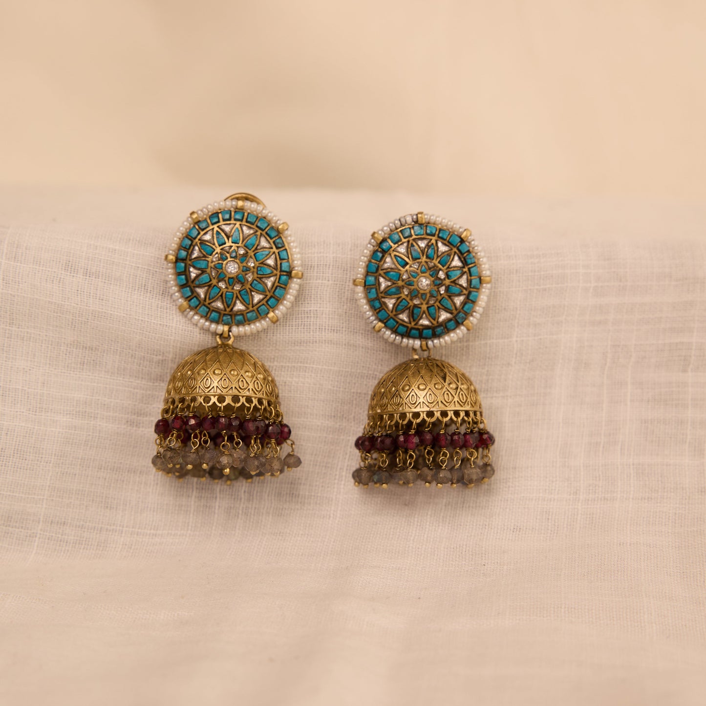 Turquoise Mandala Jhumka Earrings