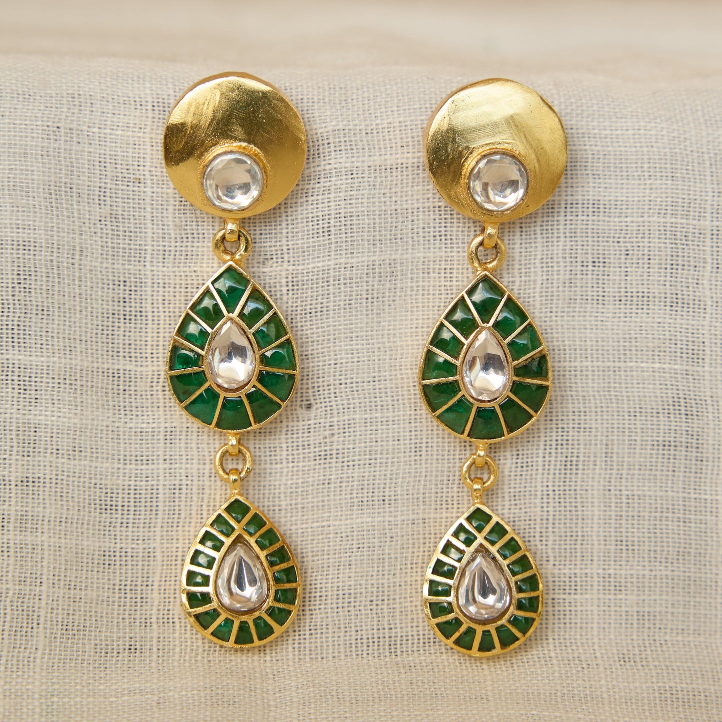 Emerald Arc Double Drop Earrings