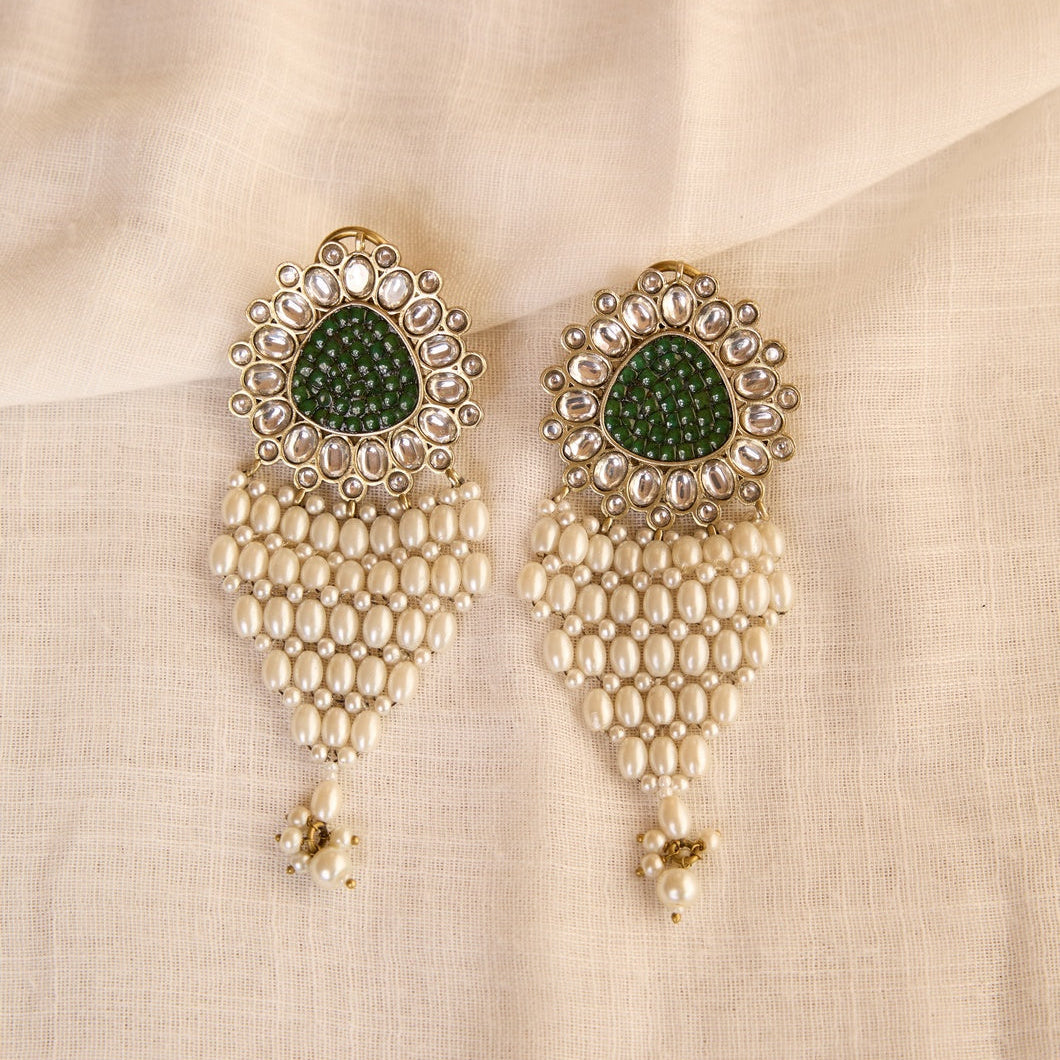 Emerald Polki Pearl Cascade Earrings
