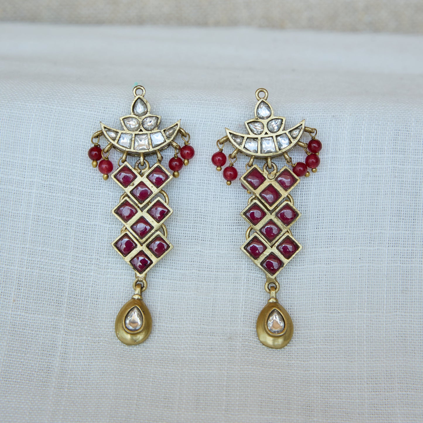 Ruby Polki Geometric Drop Earrings
