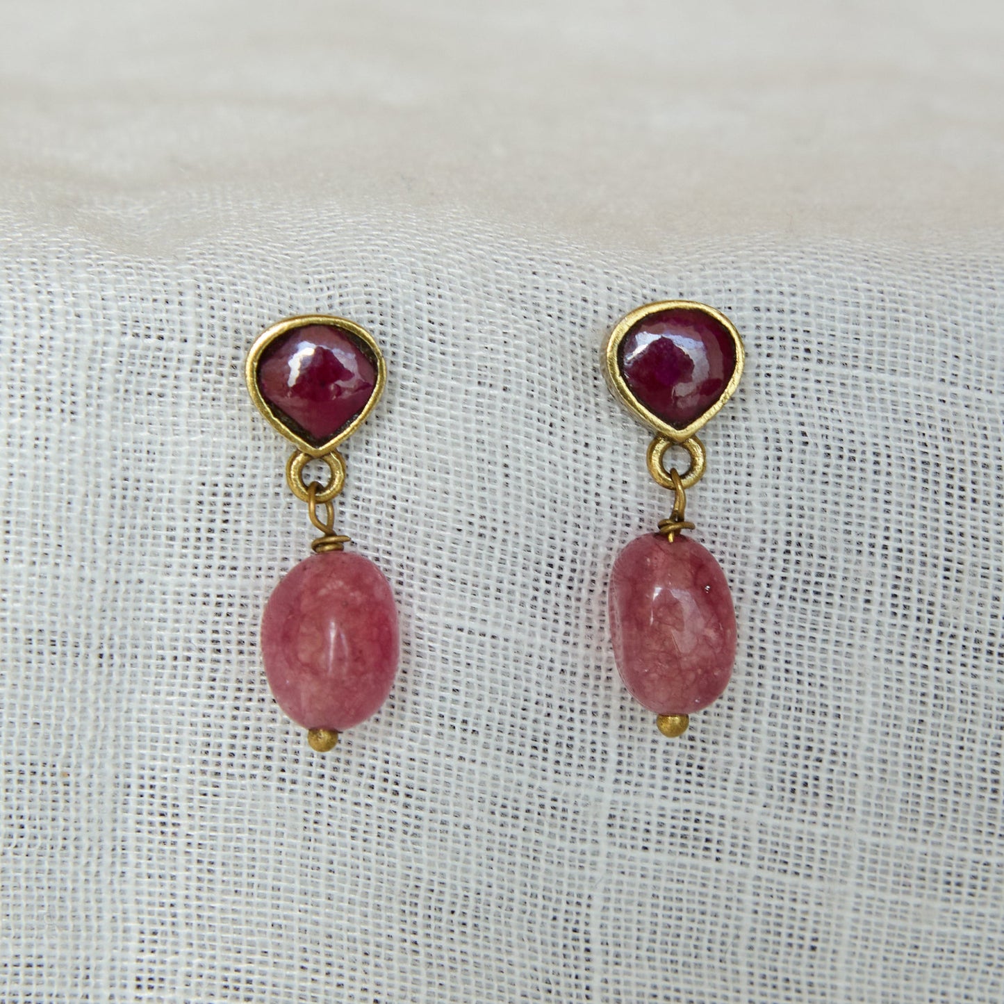 Minimal Ruby Bead Drop Earrings