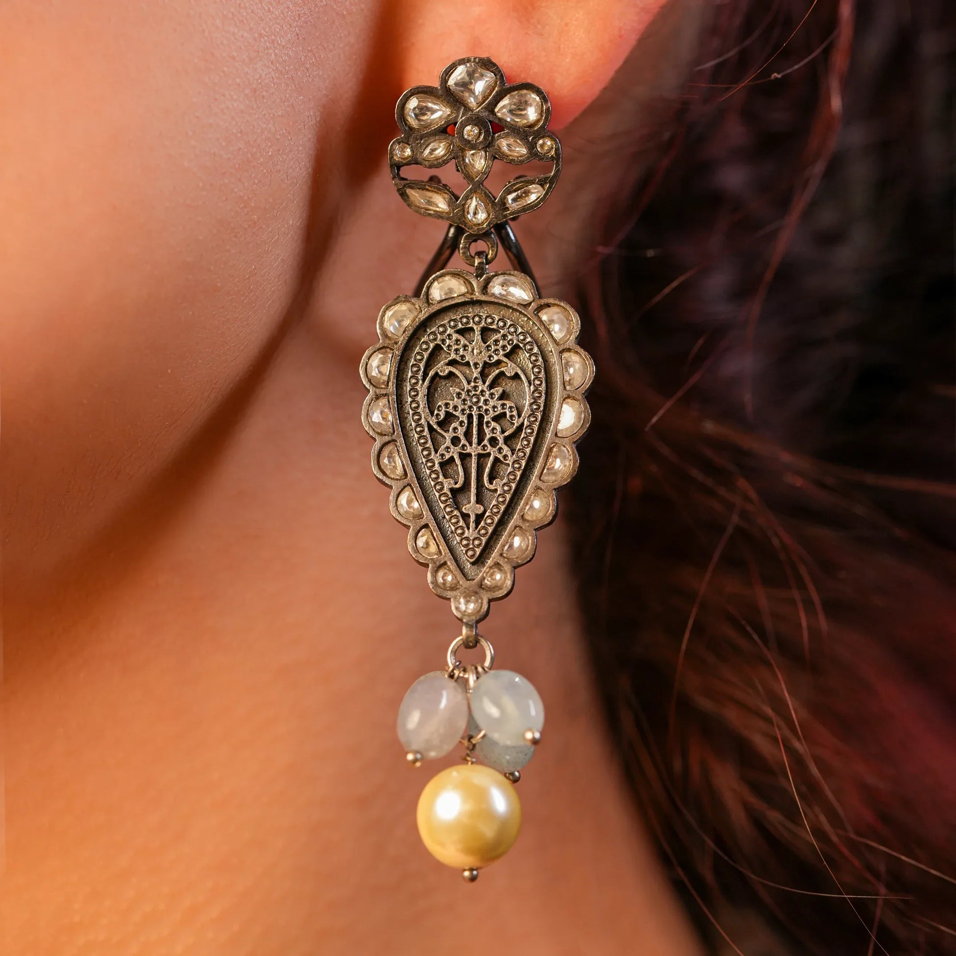 Oxidised Paisley Bloom Earrings - Malaiyyo
