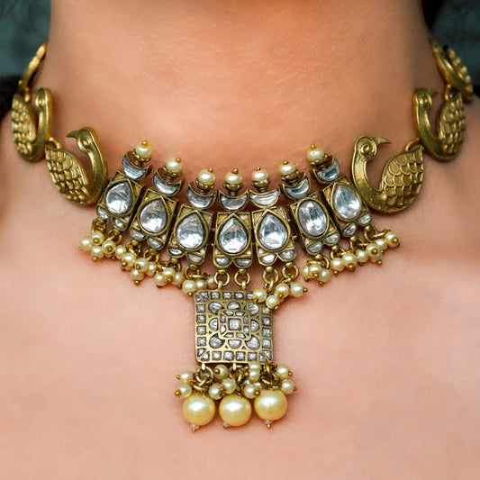 Peacock Polki Pearl Choker Set - Malaiyyo