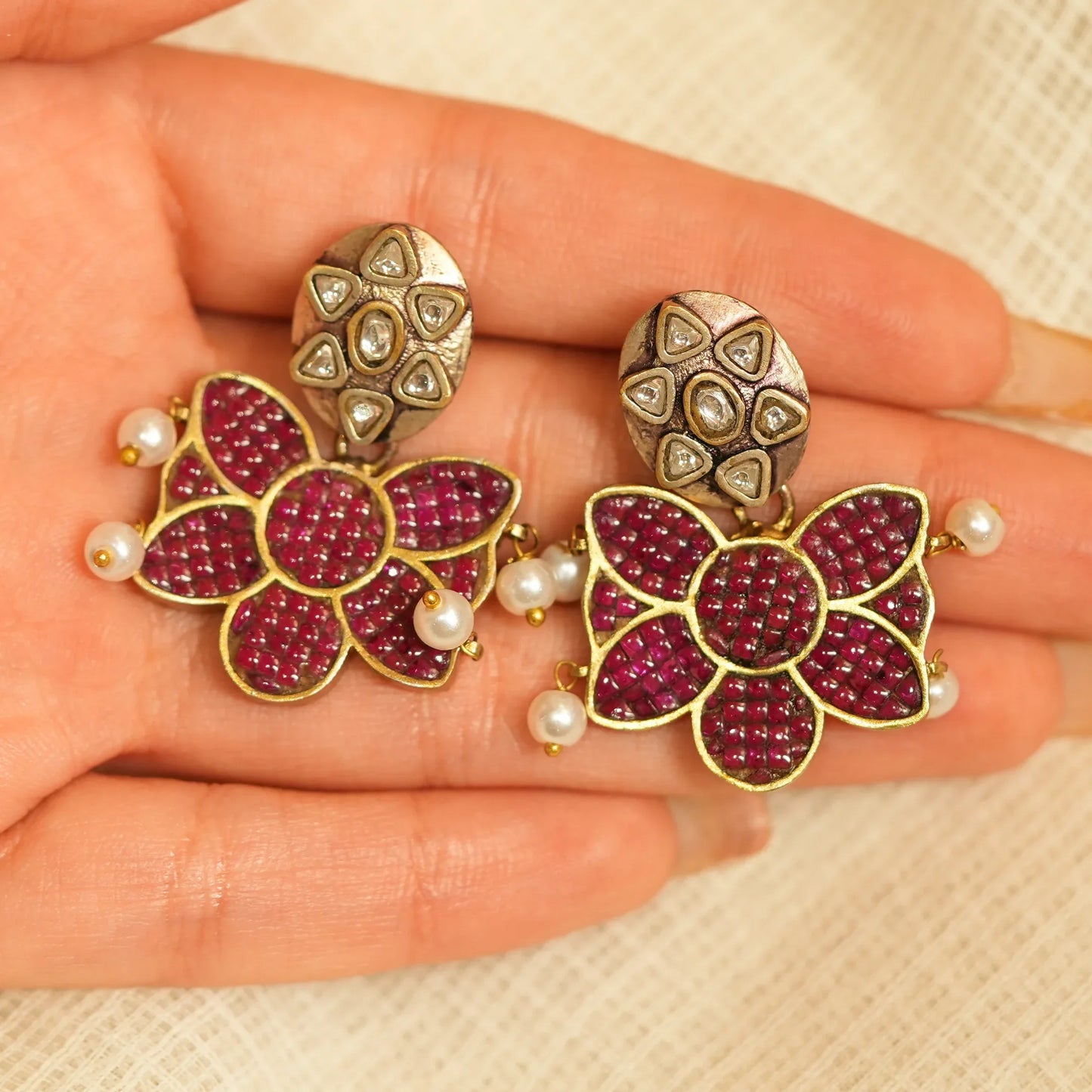 Ruby Floral Polki Pearl Choker Set - Malaiyyo