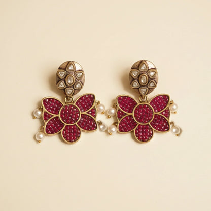 Ruby Floral Polki Pearl Choker Set - Malaiyyo