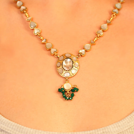 Mother-of-Pearl Polki Necklace Set - Malaiyyo