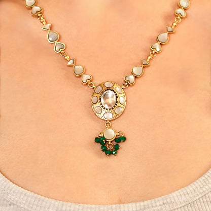 Mother-of-Pearl Polki Necklace Set - Malaiyyo