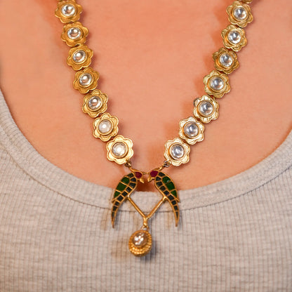 Vintage Polki Long Chain Necklace Set - Malaiyyo