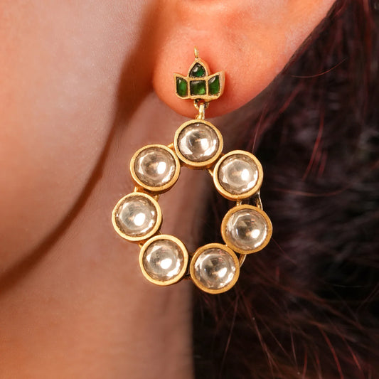 Lotus Polki Crescent Earrings - Malaiyyo