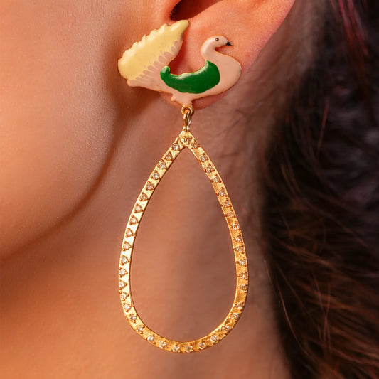 Enamel Swan Crystal Hoop Earrings - Malaiyyo
