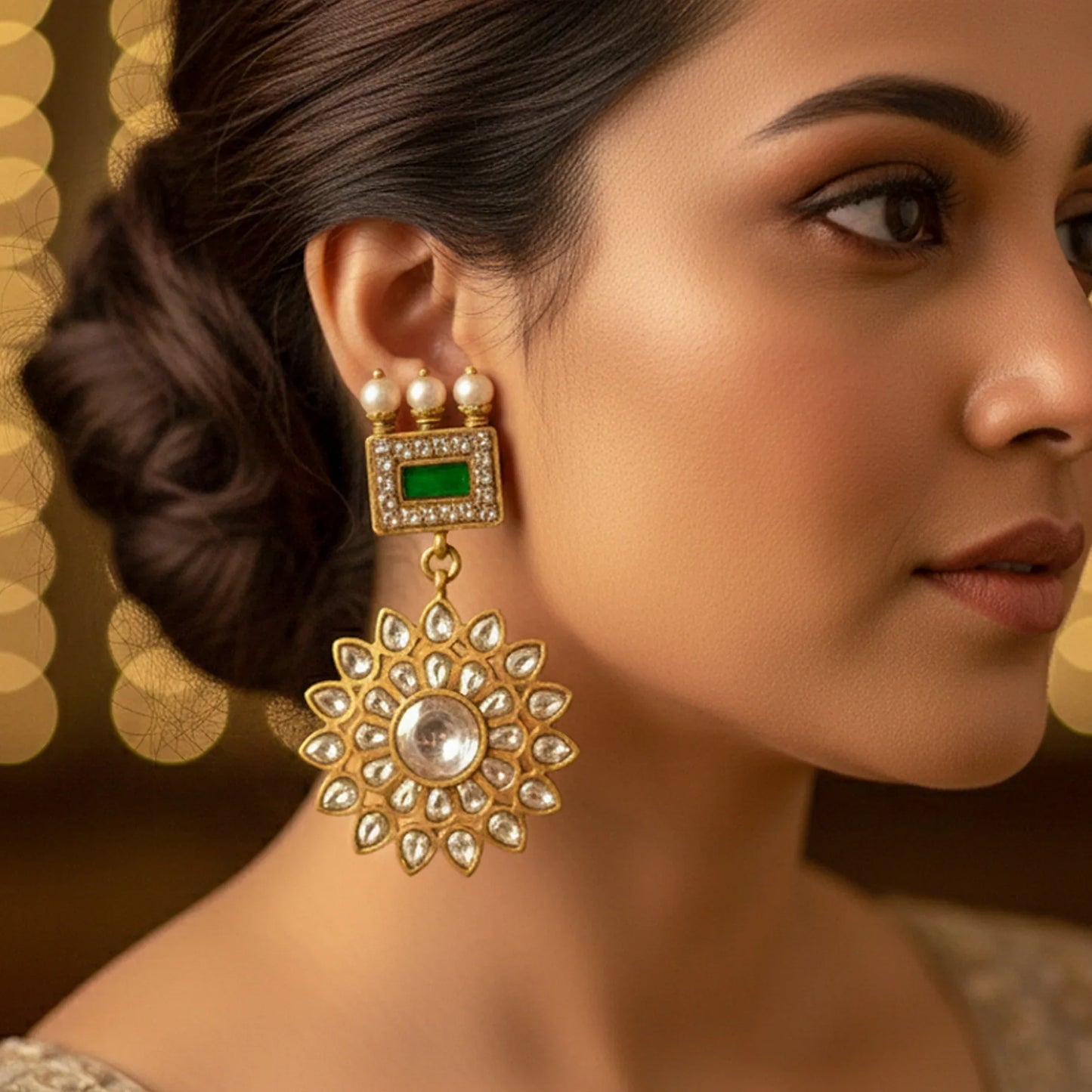Emerald Frame Floral Drop Earrings - Malaiyyo