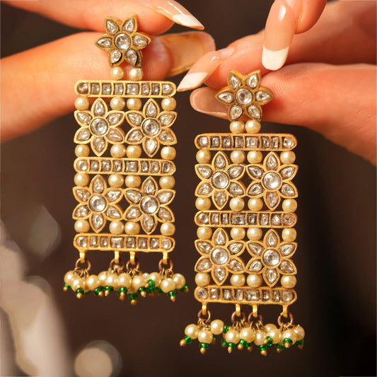 Floral Polki Pearl Drop Earrings - Malaiyyo