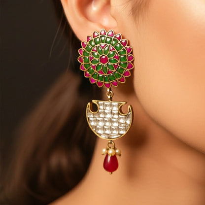 Enamel Bloom Crescent Drop Earrings - Malaiyyo