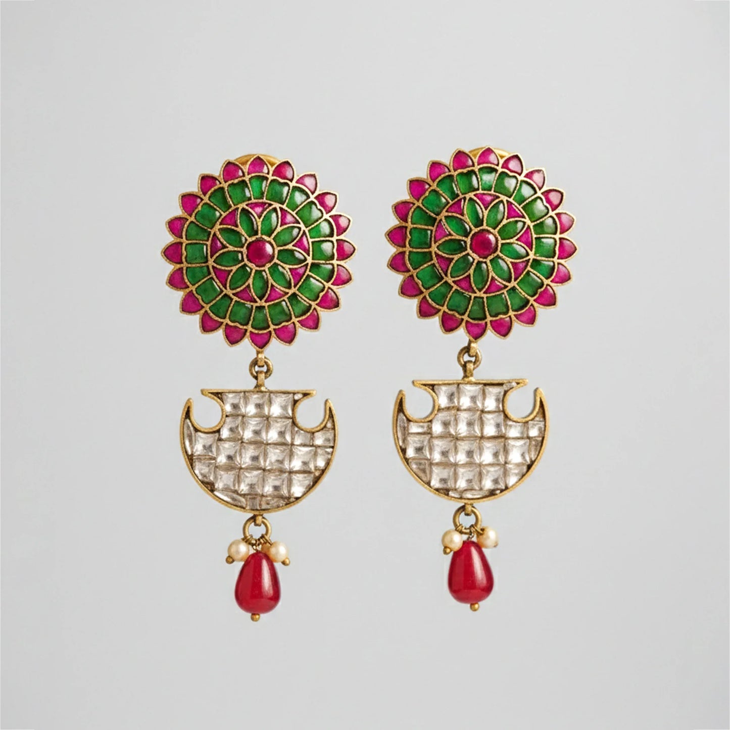 Enamel Bloom Crescent Drop Earrings - Malaiyyo