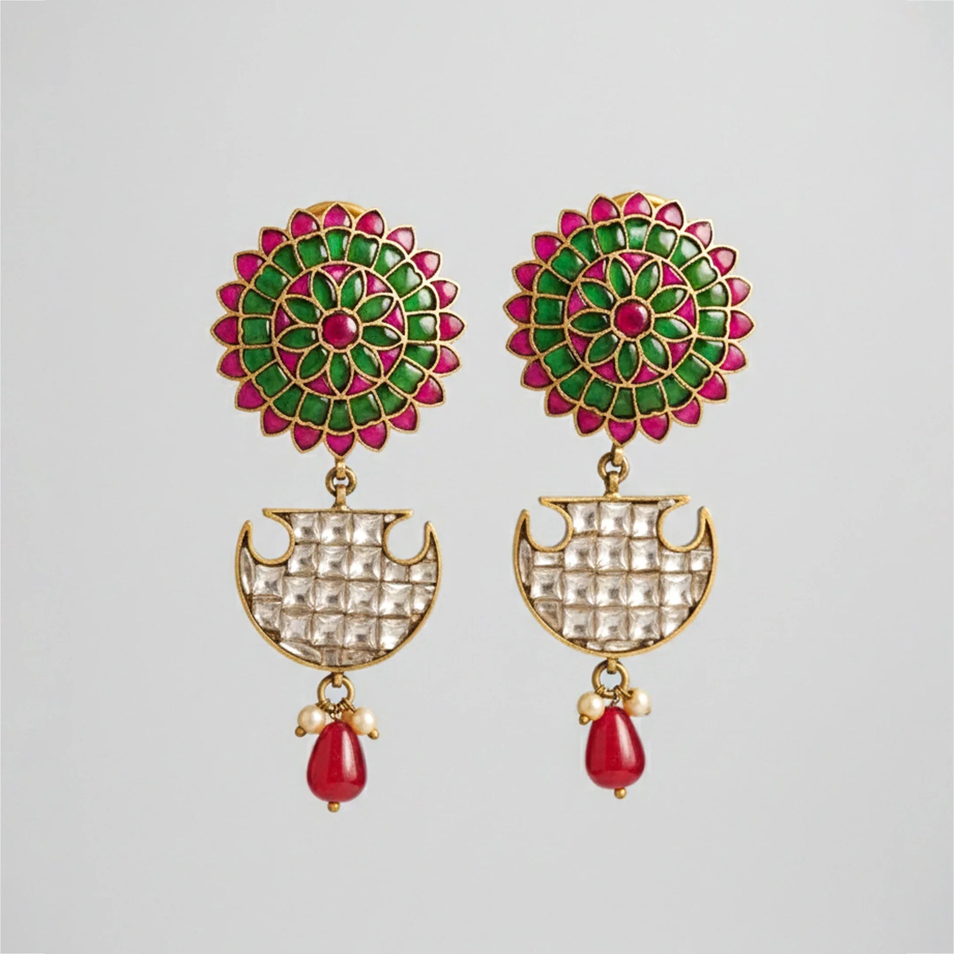 Enamel Bloom Crescent Drop Earrings - Malaiyyo