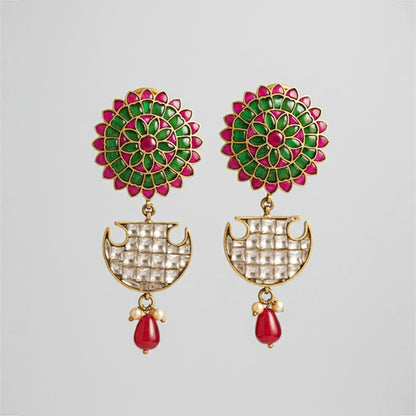 Enamel Bloom Crescent Drop Earrings - Malaiyyo