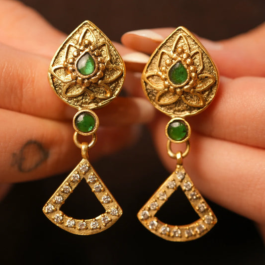Lotus Crest Geometric Drop Earrings - Malaiyyo