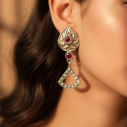 Lotus Crest Geometric Drop Earrings - Malaiyyo