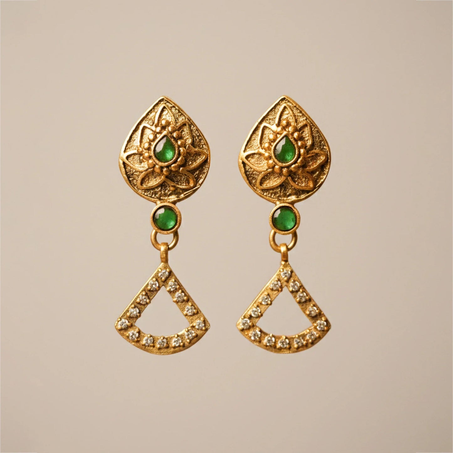 Lotus Crest Geometric Drop Earrings - Malaiyyo