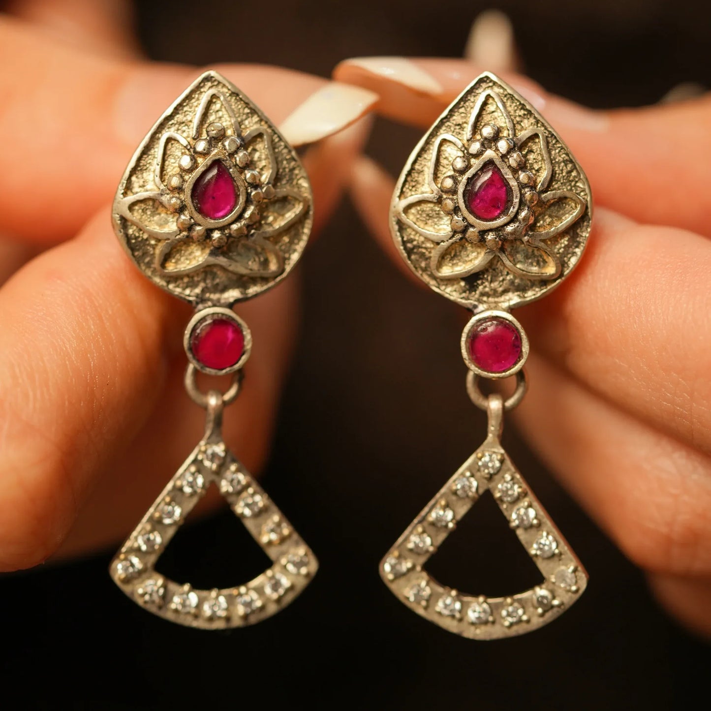 Lotus Crest Geometric Drop Earrings - Malaiyyo