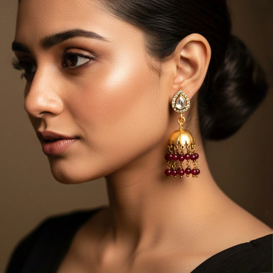 Pear-Cut Polki Jhumka Earrings - Malaiyyo