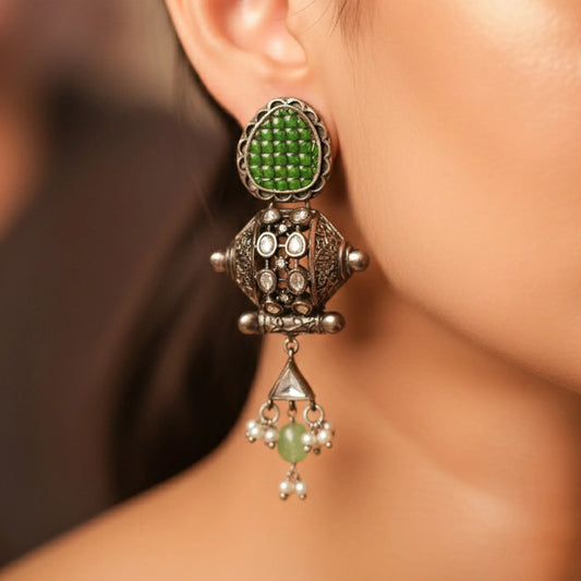 Emerald Crest Oxidised Earrings - Malaiyyo