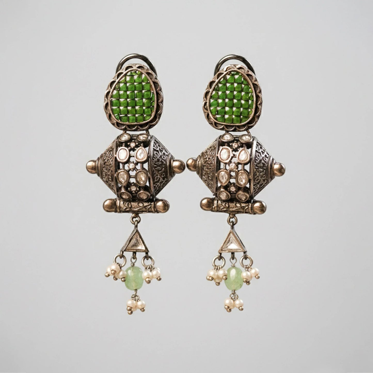 Emerald Crest Oxidised Earrings - Malaiyyo