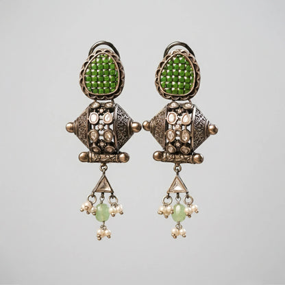 Emerald Crest Oxidised Earrings - Malaiyyo