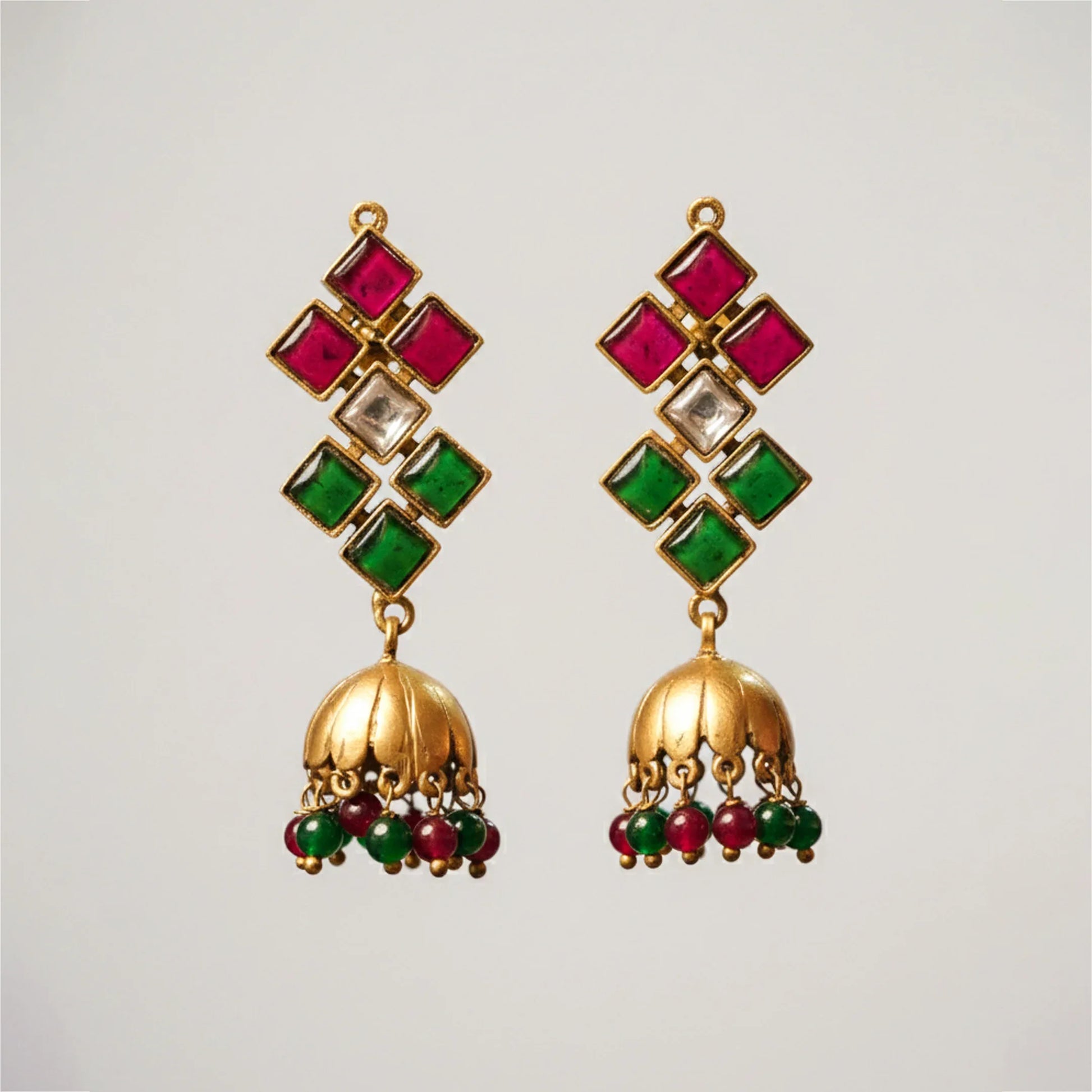 Ruby Emerald Jhumka Drop Earrings - Malaiyyo