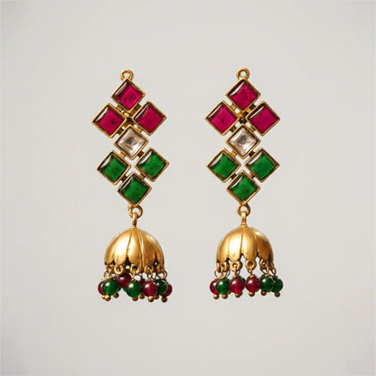 Ruby Emerald Jhumka Drop Earrings - Malaiyyo
