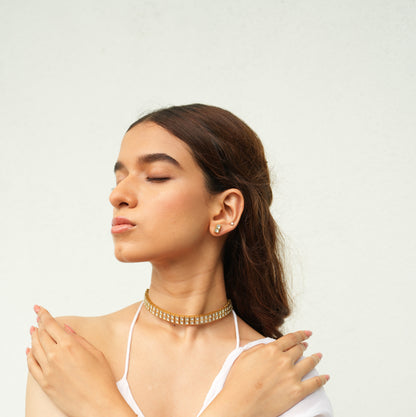Antique Gold Polki Sleek Necklace Set