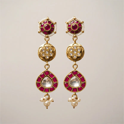 Ruby Disc Kundan Drop Earrings - Malaiyyo