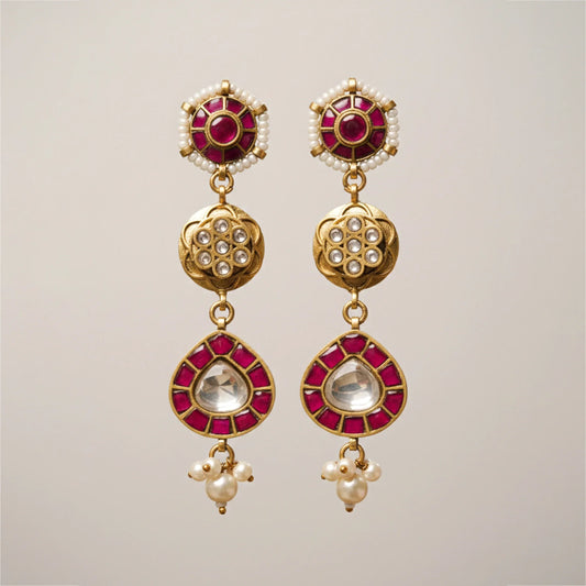 Ruby Disc Kundan Drop Earrings - Malaiyyo