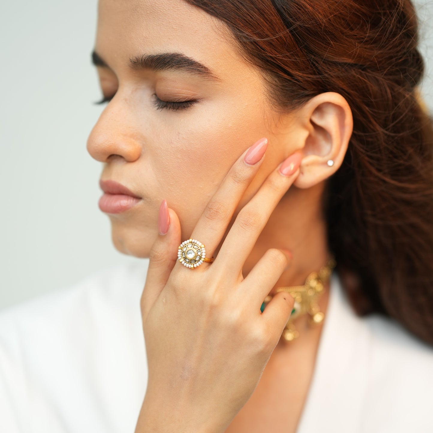 Pearl Accent Polki Statement Ring