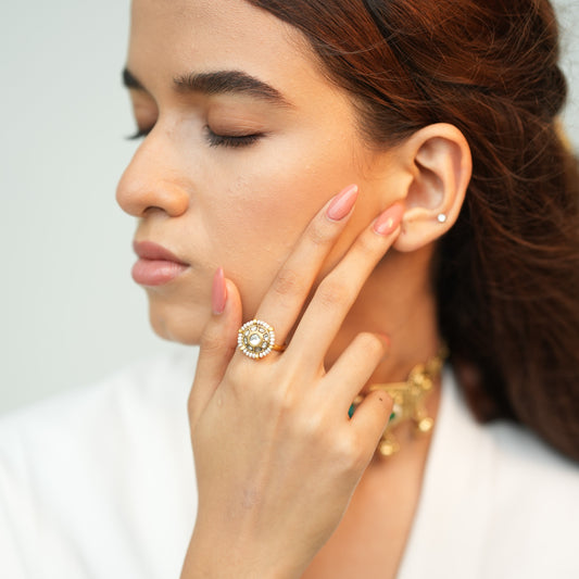 Pearl Accent Polki Statement Ring